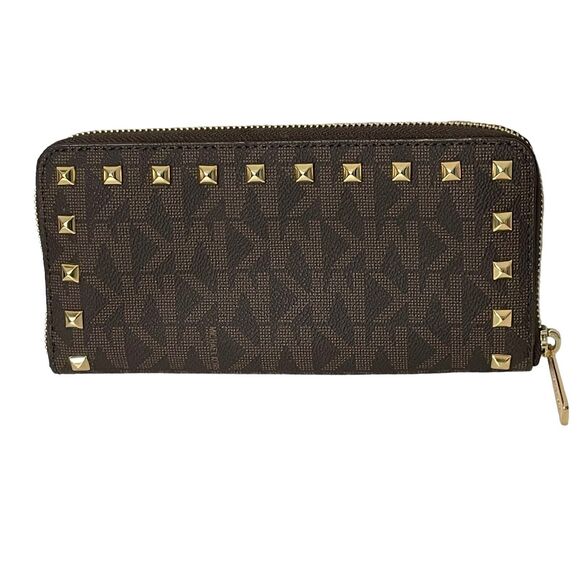 Michael Kors Wallet Jet Set Studded ZA Continental Brown MK Signature - Picture 2 of 4